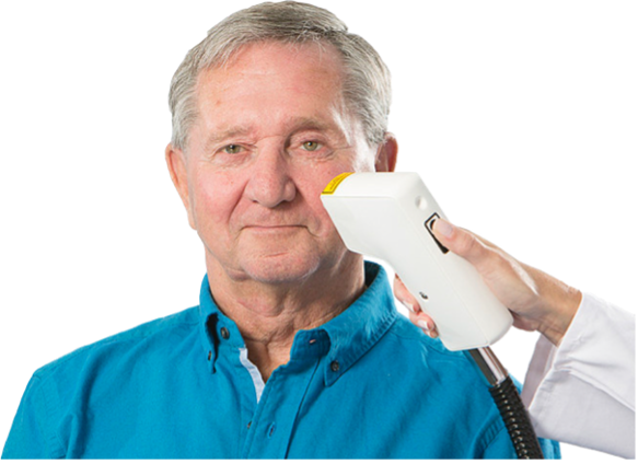 Male patient being scanned using VivoSight OCT skin imaging